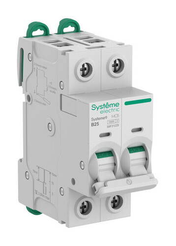 Автоматический выключатель Systeme9, 2полюса, 25А, B, 10 кА